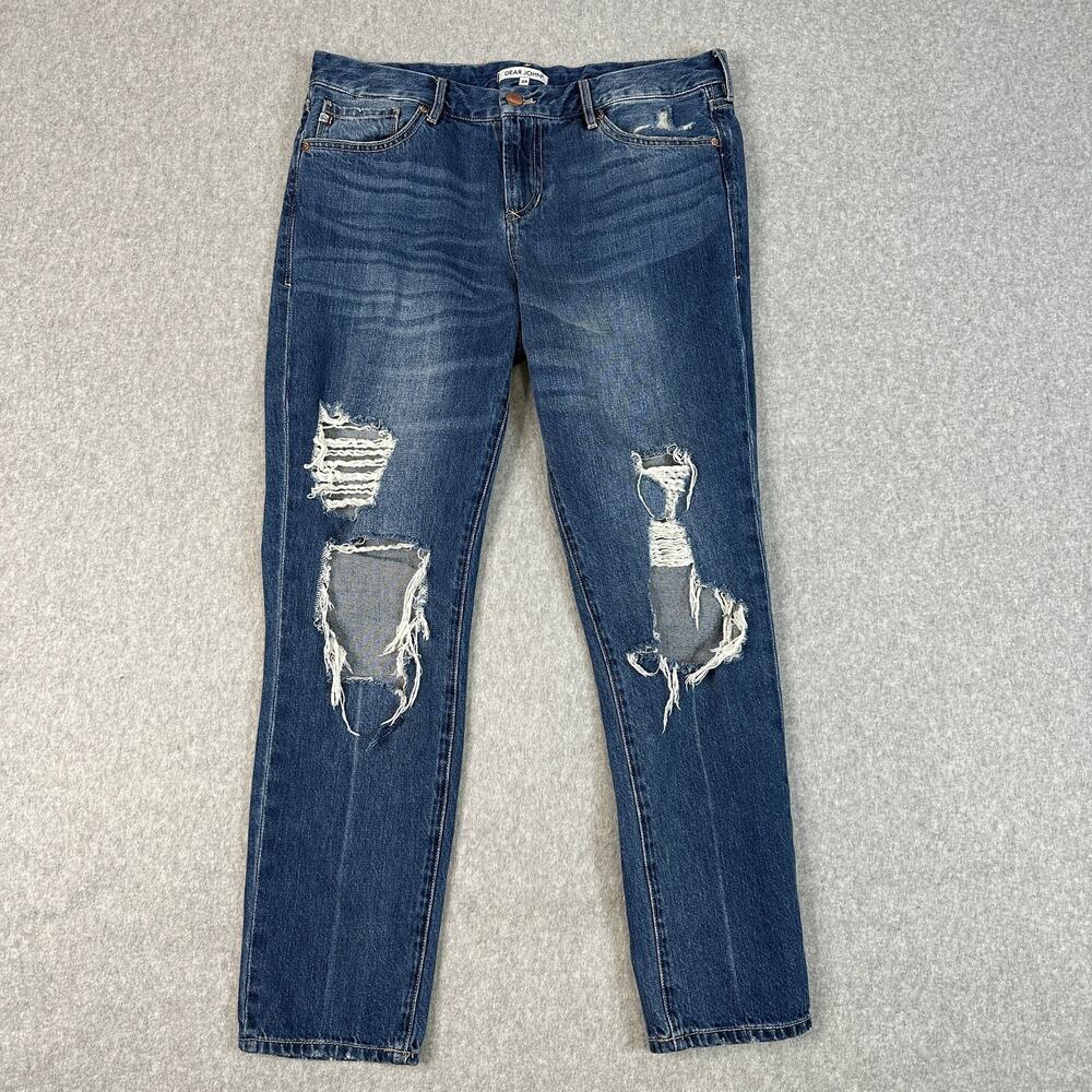 Dear John Madison Girlfriend Jeans WMNS 29 Distressed Medium Wash Mid Rise Work
